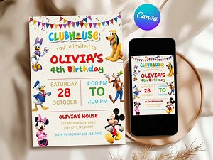 Mickey Mouse Clubhouse Birthday Party Invitation | Mickey & Minnie Invite | Club House Party Invite | Canva Editable | Instant Download - Etsy