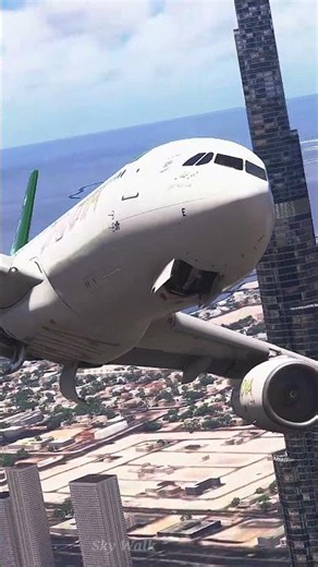 Saudia Airbus A330-300: Approach to Dubai Airport via the Burj Khalifa