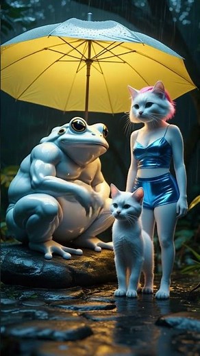 Funny frog saves baby cat in hilarious moment