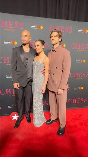 Aaron Tveit, Lea Michele and Nicholas Christopher arrive at CHESS’ Broadway opening night