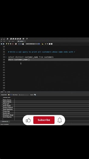 SQL query to print customer_name ending with some character #sql #interview