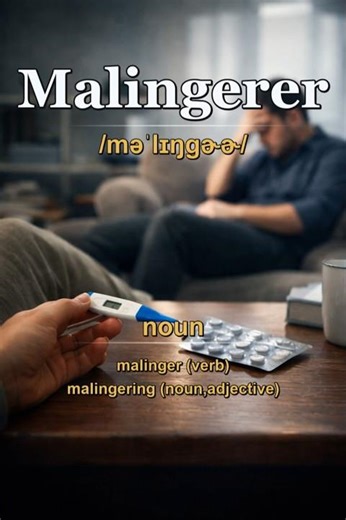 Malingerer meaning — Someone who fakes illness to avoid responsibility