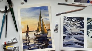 Watercolor Sea Magic: Painting Sailboats and Water Reflections at Sunset | Aleksandryna Gromyko | Skillshare