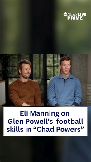 Linsey Davis is joined by actor Glen Powell and executive producer Eli Manning for a deep dive on their new Hulu series “Chad Powers” on ABC News Live Prime’s “THE SITDOWN.” Watch the full interview TONIGHT at 8pm/ET on ABC News Live PRIME — streaming on Disney and Hulu. | ABC News Live