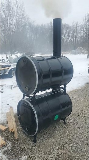 DIY Double Barrel Wood Stove First Burn Test in SNOW!