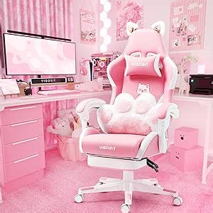 Cat Ears PU Leather Gaming Chair Ergonomic Adjustable Office Desk Computer Chairs for Gamers Adults Kids 360 Degree Swivel Recliner 45in Height, Pink