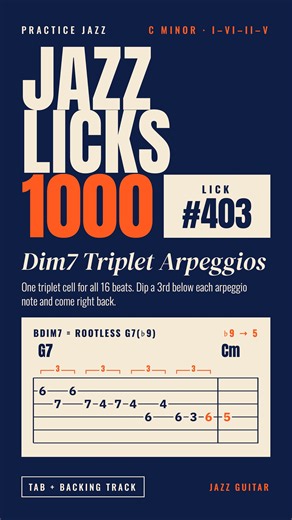 Jazz Guitar Lick #403: Dim7 Triplet Arpeggios