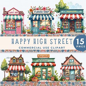 Quirky Shopping Clipart, Whimsical Shopfronts PNG, Colorful Storefront Graphics, Card Making, Junk Journals, Scrapbooking, Digital Crafting - Etsy