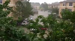 Rain really starting to come down at Cypress Commons - one of the flooded complexes where hundreds evacuated from yesterday. Families riding it out here tell us they are crossing their fingers that it doesn't last long. | Drew Karedes Boston 25