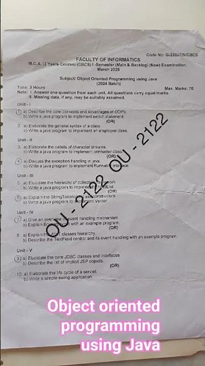 object oriented programming using Java|| previous year exam paper#AshwiniAjay-l1d #impquestions