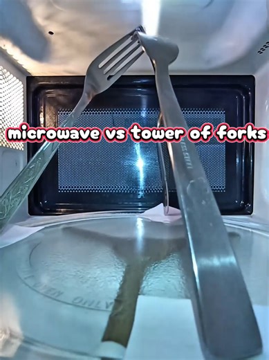 microwave vs tower of forks 🍴🎇🧨 What's next? #microwave #forks #experiment
