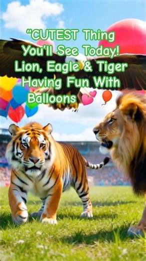 “CUTEST Thing You’ll See Today! Lion, Eagle & Tiger Having Fun With Balloons 💕🎈#CuteAnimals #Shorts