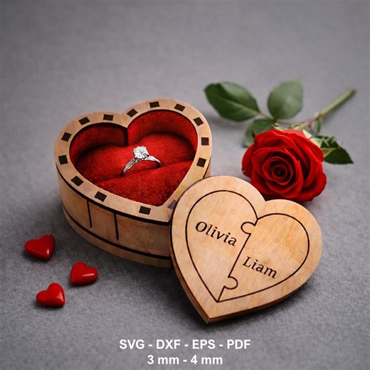 Heart Puzzle Ring Box Laser Cut Files, Jewelry Box SVG for Valentines Day Gift - Etsy