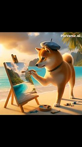 🎨🖌️ Watch this talented Shiba Inu become the next Picasso! 🌴☀️ This little artist is living the dream! 🌊 A photorealistic Shiba Inu dog stands on a secluded tropical island, painting a stunning sunset landscape all by himself. With a tiny beret and a brush in his mouth, he’s 100% focused on creating his masterpiece. Who knew dogs could be this talented? 😍 👉 Would you hang this pup’s painting in your home? Comment below! ⬇️ #ShibaInu #DogArtist #IslandLife #AnimalTalent #PetLovers #CuteDogs