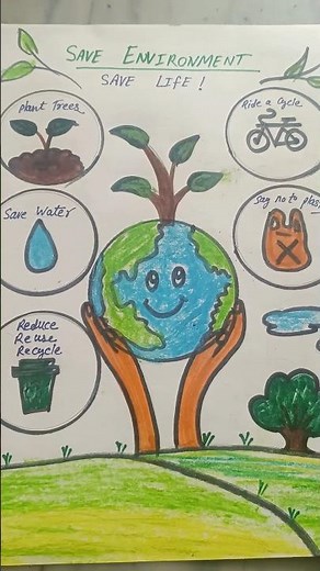 How to Make Save Environment Poster 🌍 | Easy Drawing for School Project #saveenvironmentposter #yt