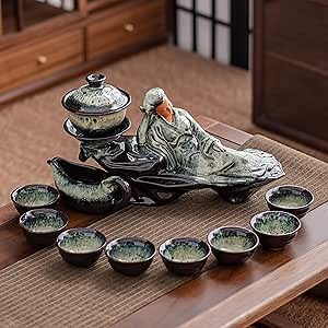 Ceramic Teapot with Infuser Semi Automatic Tea Set Magic Teapot with 8 cups Gradient Color (Gradient Lady)