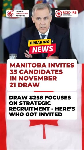 RCIC-IRB Bhanu Aneja – PR & Immigration Specialist on Instagram: "📢 Manitoba PNP just invited 35 candidates in its Nov 21, 2025 Strategic Recruitment draw! This draw (#258) targeted individuals with strong ties to the province and pathways leading to long-term settlement in Manitoba. Employer Services led with more than half of the invites, followed by Francophone and Regional Community categories. 👉 Want to explore your PR pathway? DM “Interested” to book a 1:1 consultation with our Licensed 