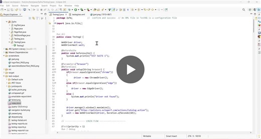 Automated the JPetStore website using Java, Selenium WebDriver, and TestNG. Implemented cross-browser testing through TestNG XML configuration, captured screenshots for confirmed orders, and… | Thamilselvan R