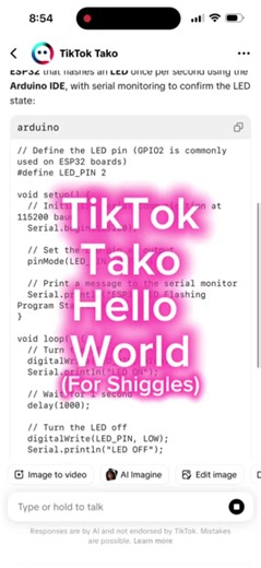 TikTok Tako AI assistant wrote me an LED flashing Hello World program for the ESP32!