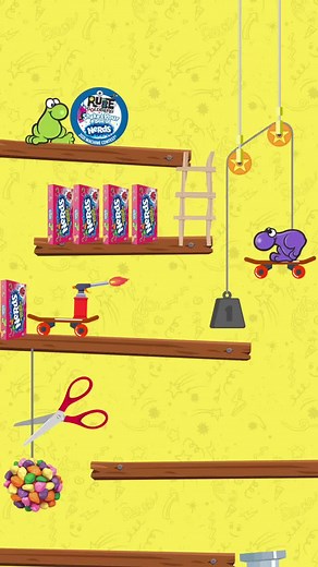 The #NERDS have invented a device that's quite handy, a #rubegoldberg machine that can shake and pour candy. Link in bio! #FYP #chainreaction #candy