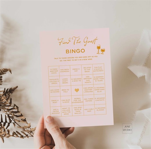 Bridal Shower Bingo Game: Find the Guest, Pink & Orange (editable Template) - Etsy Australia