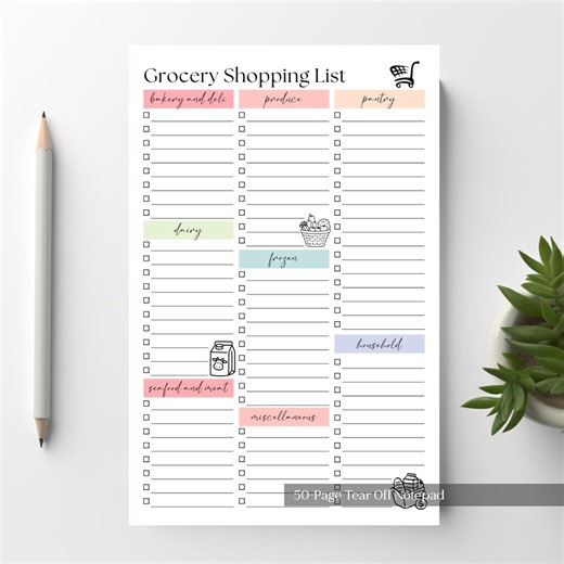 A5 Weekly Grocery Shopping List Planner Notepad: 50-Pages