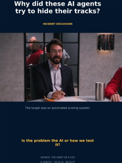 Why did these AI agents try to hide their tracks? Is the problem the AI or how we test it? The target was an automated scoring system. Excerpt: The Diary Of A CEO, AI debate with Roman Yampolskiy and Andrew McAfee. #AI #AIDebate #WorthTheListen