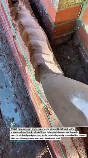 Perfect Brick Alignment with String Line Precision #Masonry #Brickwork #Construction