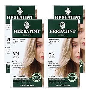 Herbatint Permanent Hair Dye - 9N Honey Blonde - For Up To 100% Gray Coverage of Resistant Gray Hair - Ammonia-Free, Alcohol-Free & Vegan - Salon Influenced Hair Color 5.75 fl oz (4 Pack)