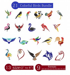 Bird Embroidery Design Bundle | Colorful Birds Machine Embroidery Design | Animal Logo Bird Set | Digital Download | Mini Bird Embroidery - Etsy