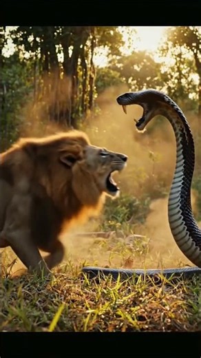 King Cobra Attacks Lion😨 #trendingnow #viral #lion #shorts #youtubeshorts #lion