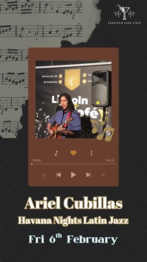 FREE Havana Nights – Latin Jazz Special 🎶 📅 Fri 6th Feb | Lincoln Jazz Café Immerse yourself in the vibrant rhythms of Cuba with Ariel Cubillas 🌴✨ Soulful melodies, flamenco flair, and contemporary Cuban grooves come together for a night of Latin jazz & unforgettable vibes. 🎷 Let Ariel transport you to the streets of Havana with music that bridges cultures, ignites passion, and moves the soul. 🎟 FREE entry – just book a table or turn up! #LincolnJazzCafe #HavanaNights #LatinJazz #ArielCubil