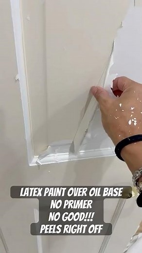 Latex paint peels off door… no primer between the oil base causes it not to bond and peel off!