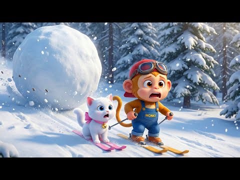 Funny Monkey & Cat Snow Adventure | Slippery Ice Rescue Mission!| Safety First Lesson|MonKey Cartoon