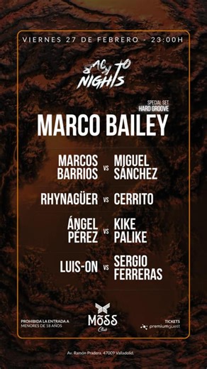 BacktoNights | Evento Techno Valladolid on Instagram: "Aquí os presentamos el cartel de nuestra próxima Backtonights viernes 27 de Febrero! Esta vez nos visita el mismísimo @marcobaileyofficial que nos deleitará con un Special set Hard Groove cargado de buena música para no parar de bailar en la pista por otro lado tenemos una novedad que no se ve habitualmente con cuatro vs de 2 mixers y 4 decks que realizarán nuestros residentes y compañeros!! Te lo vas a perder?? 🎧ARTISTAS @marcobaileyoffici