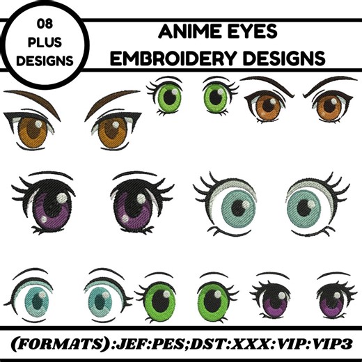 Anime Eyes Machine Embroidery Design Cartoon Eyes Designs Animal Eyes Embroidery Doll Eyes PES Evil Eye Embroidery 3 sizes Instant Downloads - Etsy