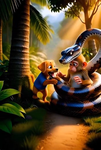 Brave Puppy Saves Monkey From Giant Python 🐶🐍 Emotional Jungle Rescue