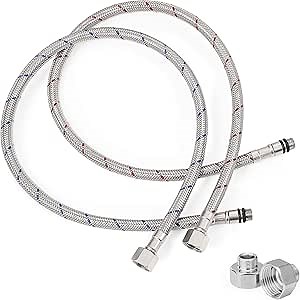 30 Inch Faucet Supply Lines, Bathroom Kitchen Water Supply Line 3/8" Female Compression Thread x M10 Male Connector, Braided Stainless Steel Water Hose for Sink Faucet with 1/2” Adapter (1 Pair)