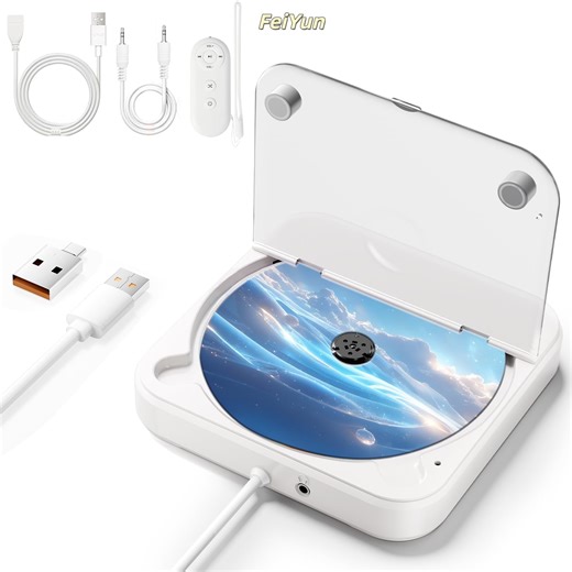 Portable CD Player for Car with USB & AUX – Universal External CD Drive with Anti-Skip, USB Extension Cable, Plug & Play for Vehicle, Laptop, TV – Compatible with Android 4.4