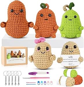 takyu Crochet Kits, 5PCS Positive Potatoes, Crochet Kit for Beginners, DIY Knitting Kits Supplies for Kids and Adults Learning by Step-by-Step Video Tutorials - Enough Yarn to Crochet 5-7 Potato Kits