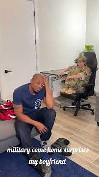 Female soldier coming home and surprise her boyfriend