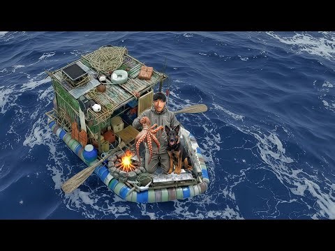 Trash Raft Survival With My Dog (Ep 2) | Building a Floating Raft & Grilling a Giant Octopus