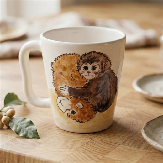 Punch the Monkey Mug, Hand Painted Ceramic Cup, Hang in There Punch, Cottagecore Kitchen Decor - Etsy