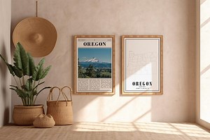 Oregon Printable Poster Set of 2 – Colorful State Map & Portland Landmark Wall Art for Small Spaces - Etsy