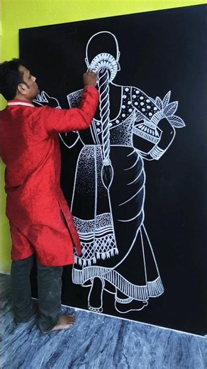 How to Draw Traditional Village Woman on Blackboard ✨🤍 | Easy Chalk Art #shorts #art #women #draw