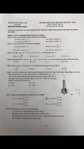 Đề kt giữa kì 1 toán 10 (tk) | Tài liệu lớp 10