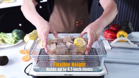 AIRMSEN 8-in-1 Glass Food Steamer for Cooking, 1200W Electric Vegetable Steamer with Removable Water Tank, 12H Delay Start & Auto Warm Mode, BPA-Free