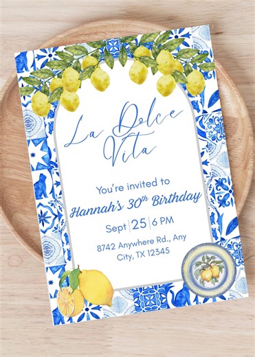 La Dolce Vita Birthday Invitation, Amalfi Coast Lemon Theme (digital Download) - Etsy