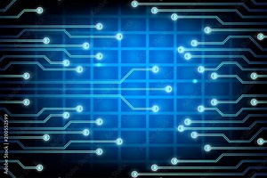 Flying inside a circuit board. Blue electrons moving through it. Loopable. Futuristic background. Network connections. More options in my portfolio.