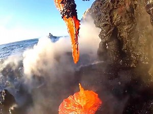 Amazing up close footage of Lava entering the ocean. | Natural disasters